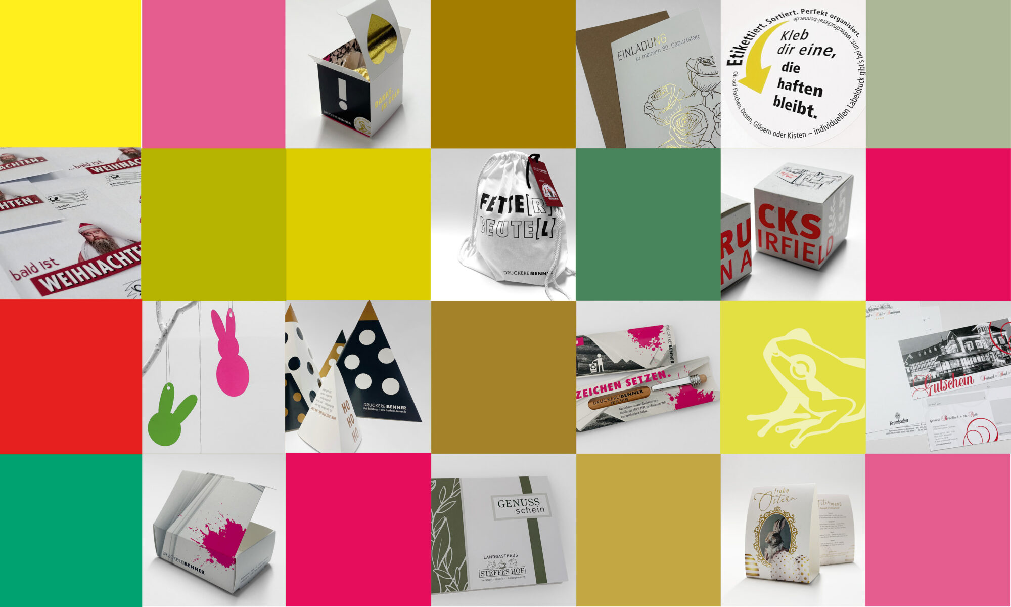 Bunte Quadrat mit Produktbeispielen